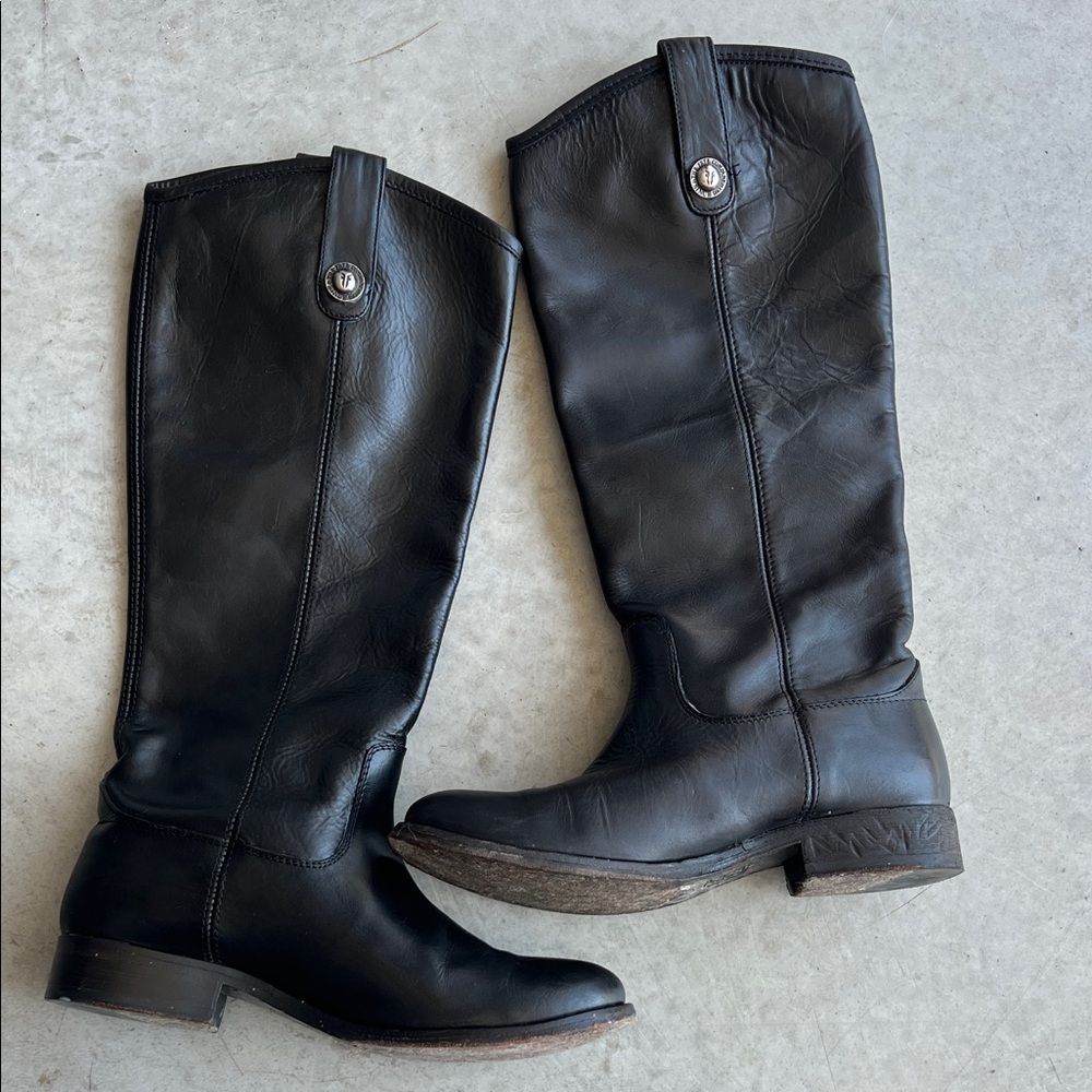 Frye Womens MELISSA BUTTON LUG TALL Vintage Black Riding Boots Sz 6B Leather ⬇️